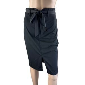 New Emery Rose Black Tie Belt Slit Front Knee Length Pencil Skirt Size M